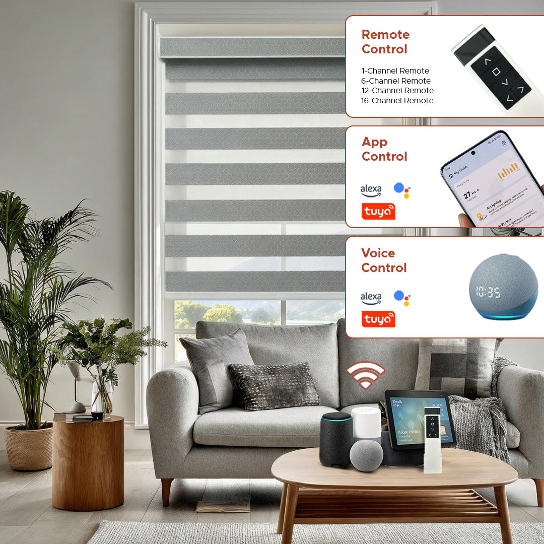 Smart Motorized Zebra Shade - Minicomb | Semi-Blackout 5%