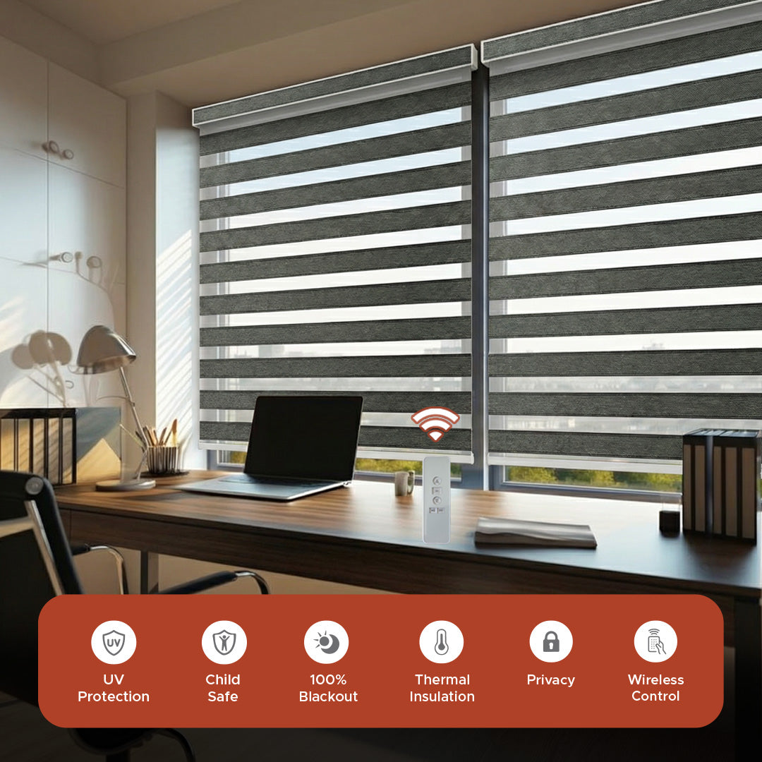 Smart Motorized Zebra Shade - Titan | Semi-Blackout 5%