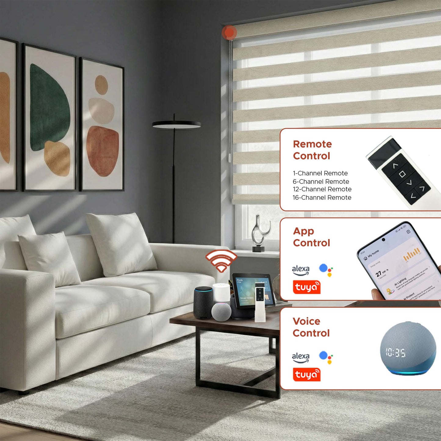Smart Motorized Zebra Shade - Opus | Semi-Blackout 5%