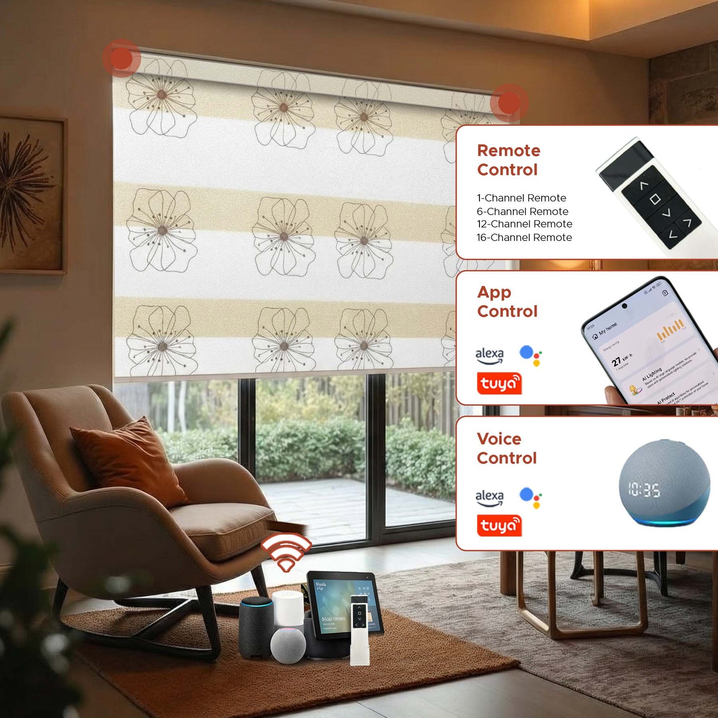 Smart Motorized Designer Shade - Botanical Print | Semi-Blackout 3%