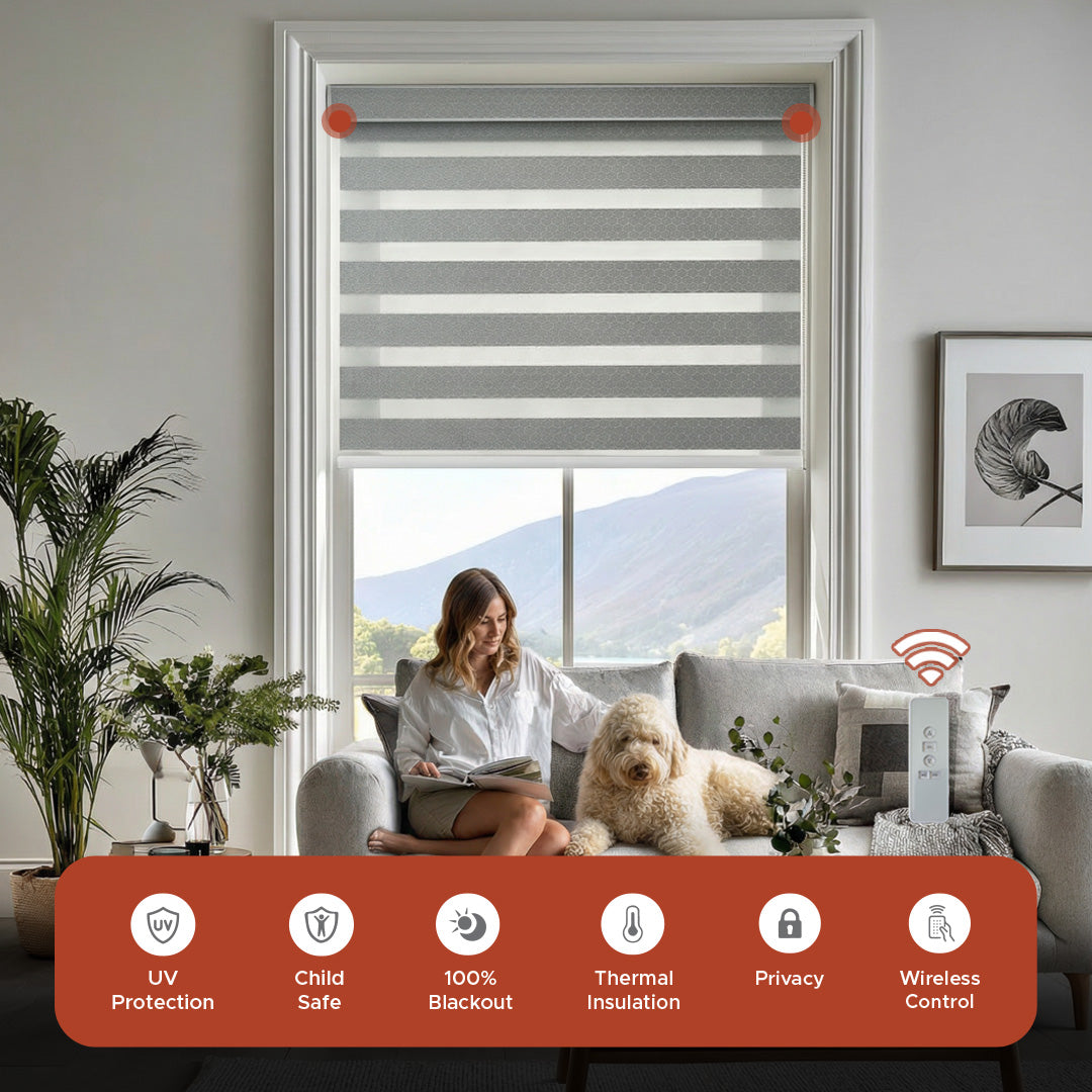 Smart Motorized Zebra Shade - Minicomb | Semi-Blackout 5%
