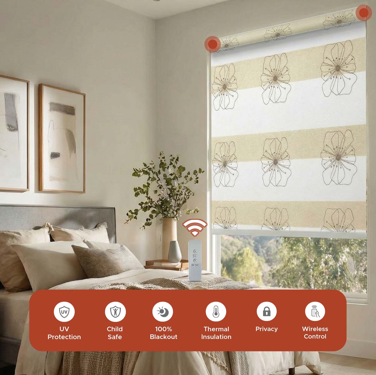 Smart Motorized Designer Shade - Botanical Print | Semi-Blackout 3%