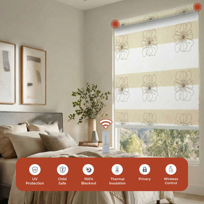 Smart Motorized Designer Shade - Botanical Print | Semi-Blackout 3%