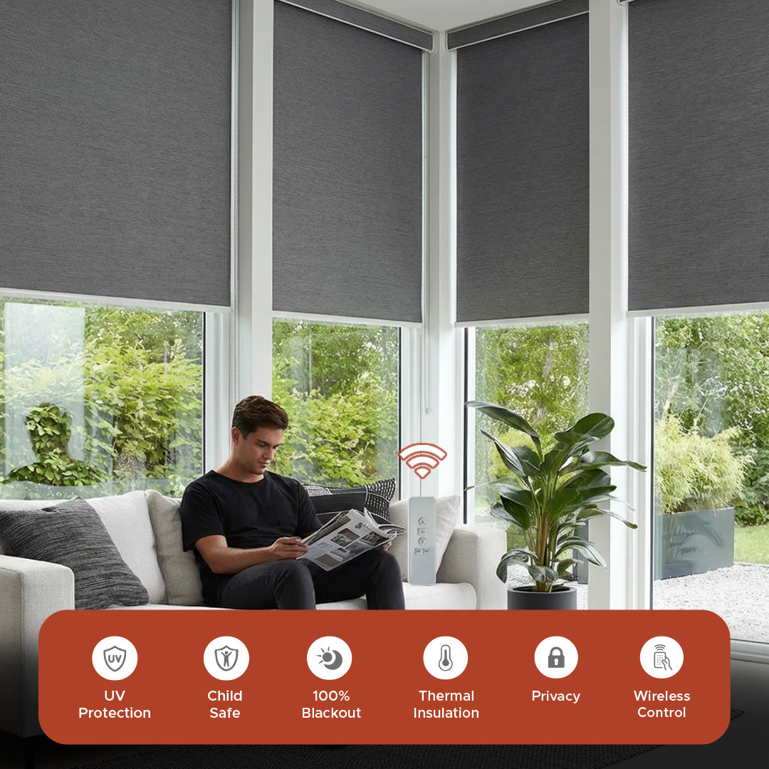 Smart Motorized Roller Shade - Slate | Semi-Blackout 5%